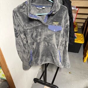 Gray LL Bean Fleece Pullover with Blue Accents